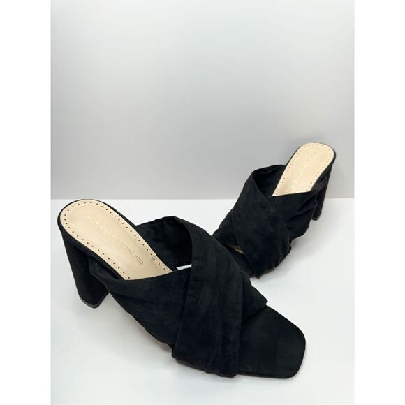 Adrienne Vittadini Sandals Womens 9 Crossover Black Faux Suede Chunky Heels - Picture 5 of 9